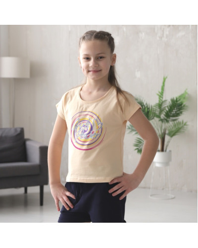Детская футболка для девочки GABBI FT-25-19 бежевая - фото №1 | Детская одежда ТМ GABBI