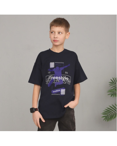 Подростковая футболка для парня GBI Teens FTTM-25-7оверсайз синяя - фото №1 | Детская одежда ТМ GABBI