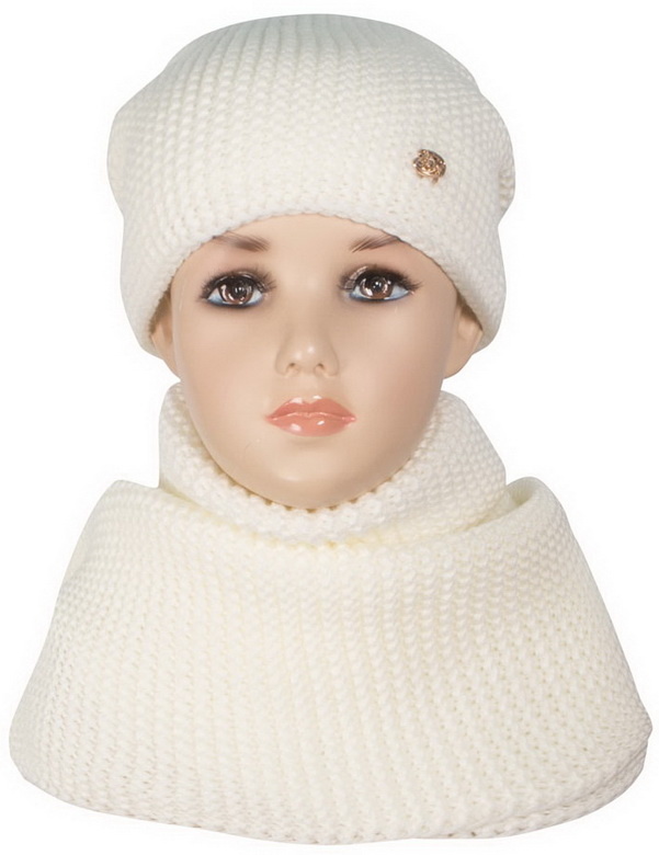 Детская шапка зимняя вязаная для девочки GSK-77 с шарфом-снудом
